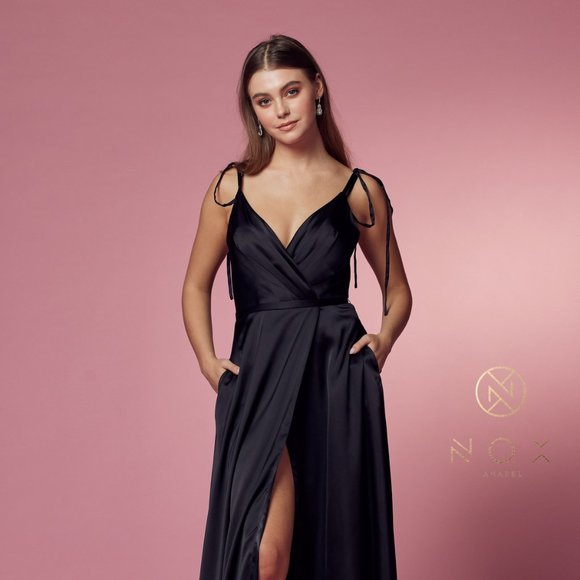 NOX Dresses & Skirts - NEW LONG A-LINE OFF THE SHOULDER SLEEVELESS GOWN WITH SURPLICE BUSTLINE NX R1029